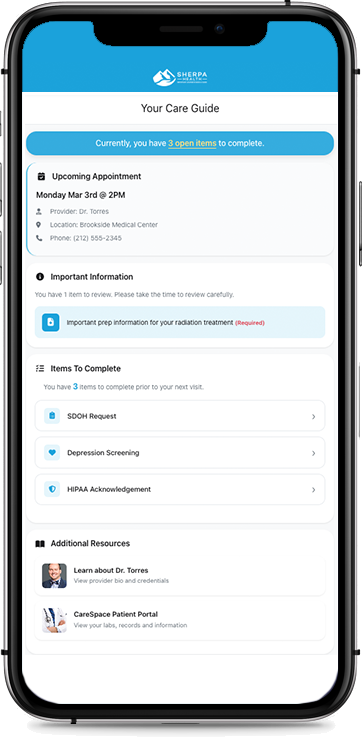Sherpa Health simple care guide mobile experience